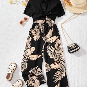 Tropical Black and Cream Jumpsuit W/ Jacket + accesories
